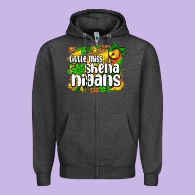 St. Patrick's Little Miss Shenanigans Zipper Hoodie Designed By Oliviacreatesart