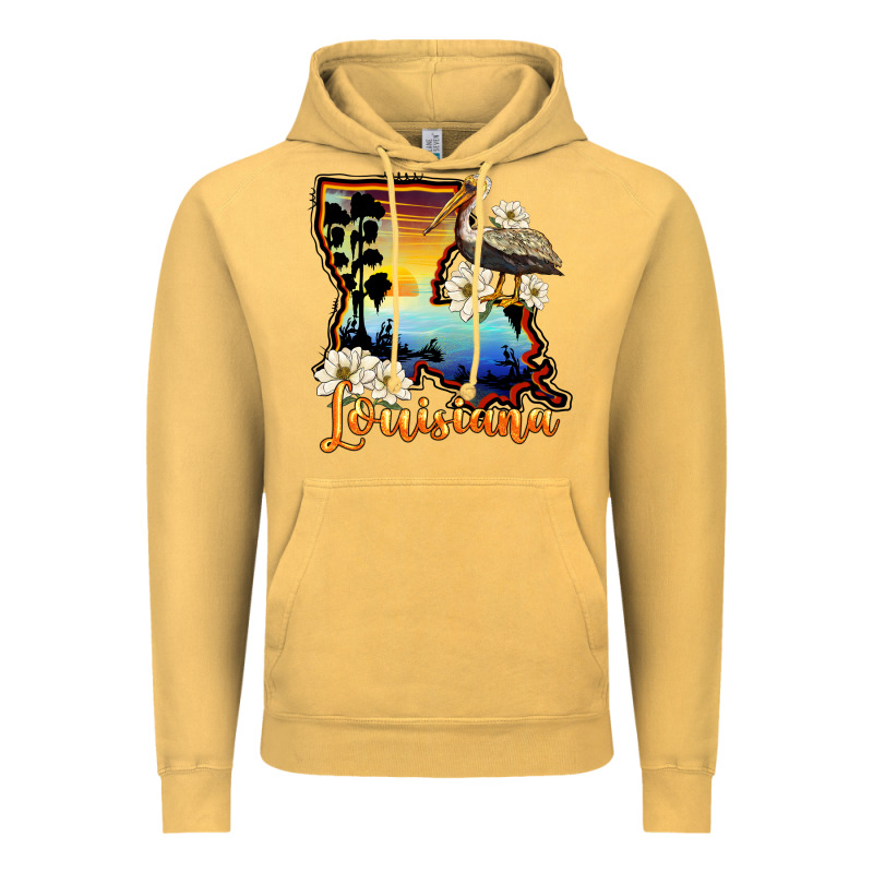Louisiana  Sunset Map Magnolia Vintage Hoodie by BarkalooDesign | Teevron