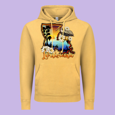 Louisiana  Sunset Map Magnolia Vintage Hoodie Designed By Barkaloodesign