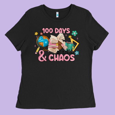 100 Days Of Coffe And Chaos Ladies Tee Designed By Maliassmallbusiness