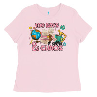Bubblegum Pink 100 days of coffe and chaos Ladies Tee - MaliasSmallBusiness
