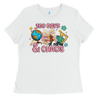 White 100 days of coffe and chaos Ladies Tee - MaliasSmallBusiness