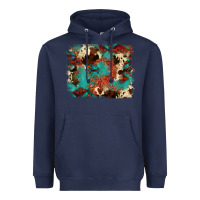 Navy aztec turquoise glitter cowhide  tooled leather ba Heavyweight Hoodie - FaDigitalArtStudio