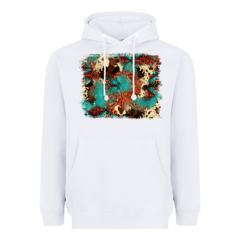 Aztec Turquoise Glitter Cowhide  Tooled Leather Ba Heavyweight Hoodie by FaDigitalArtStudio | Teevron