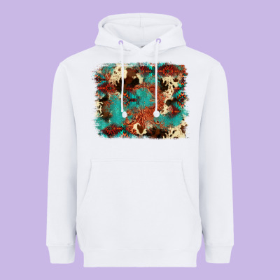 Aztec Turquoise Glitter Cowhide  Tooled Leather Ba Heavyweight Hoodie Designed By Fadigitalartstudio