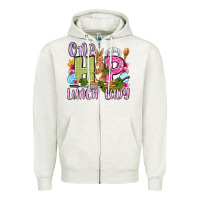 Oatmeal Heather Easter Day One hip Lunch Lady Zipper Hoodie - OliviaCreatesArt