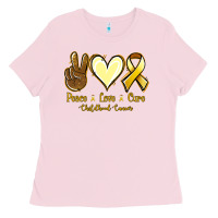 Bubblegum Pink Peace Love Cure Childhood Cancer Ladies Tee - Jasminsmagicworld