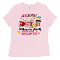 Bubblegum Pink 100 days of watching my students grow Ladies Tee - MaliasSmallBusiness