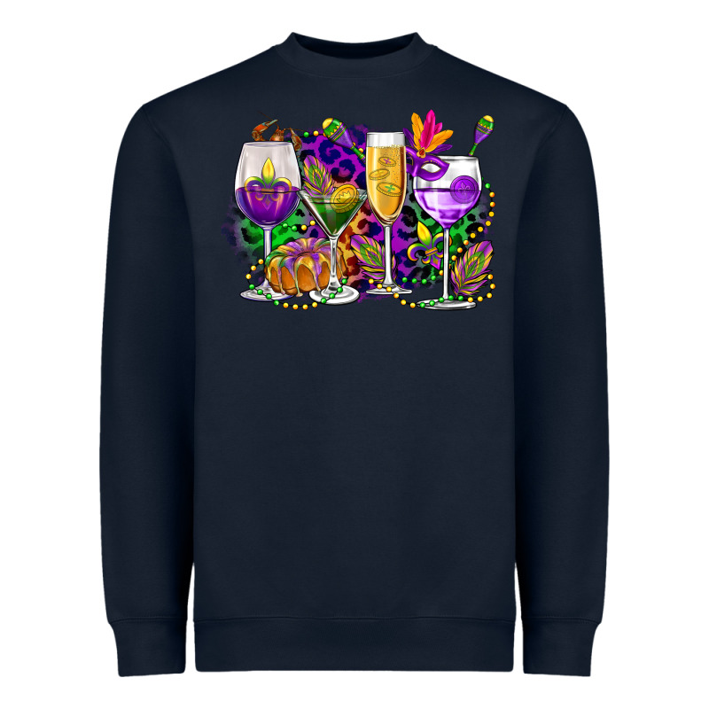 Mardi Gras Wine Glasses Cowgirl Heavyweight Sweatshirt by CowGirlArtShop | Teevron