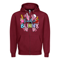 Burgundy Easter Teacher bunny Zipper Hoodie - OliviaCreatesArt