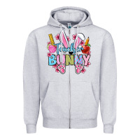Heather Grey Easter Teacher bunny Zipper Hoodie - OliviaCreatesArt