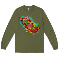 Army Green Mexico Map with Leopard and Sunflowers Long Sleeve Tee - texasbilliewilder