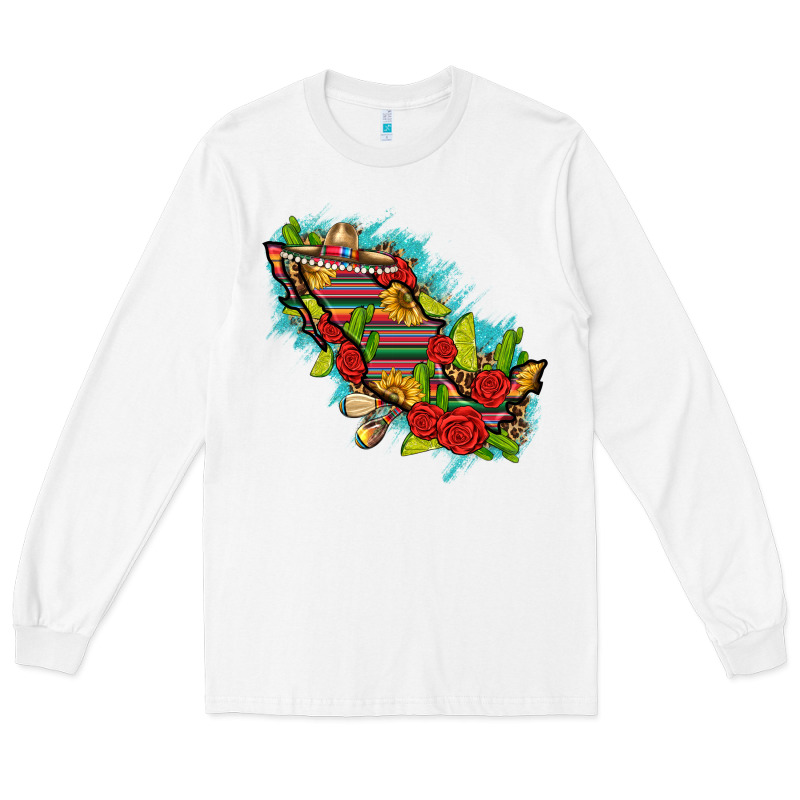 Mexico Map With Leopard And Sunflowers Long Sleeve Tee by texasbilliewilder | Teevron