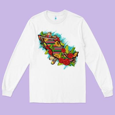 Mexico Map With Leopard And Sunflowers Long Sleeve Tee Designed By Texasbilliewilder