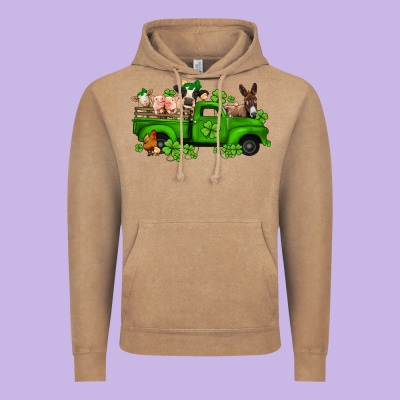 St Patricks Farm Animals Truck Vintage Hoodie Designed By Jasminsmagicworld