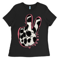 Black Black White Dalmatian Peace Sign Ladies Tee - Jasminsmagicworld