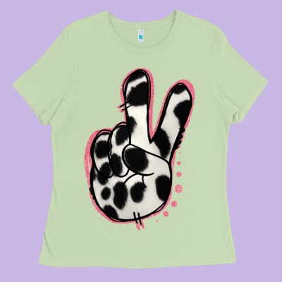 Black White Dalmatian Peace Sign Ladies Tee Designed By Jasminsmagicworld