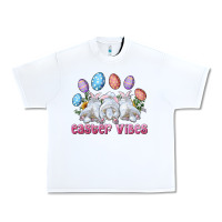 White Easter Vibes with Bunny and Eggs Urban Heavy Tee - RanaPortraitStore