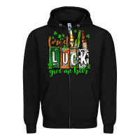 Black St. Patrick's Forget luck give me beer Zipper Hoodie - OliviaCreatesArt