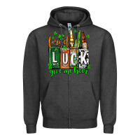 Charcoal Heather St. Patrick's Forget luck give me beer Zipper Hoodie - OliviaCreatesArt