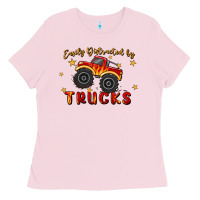 Bubblegum Pink easily distracted by trucks Ladies Tee - MaliasSmallBusiness