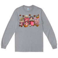 Heather Grey Cafecito y Chisme Coffee Cups Long Sleeve Tee - texasbilliewilder