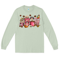 Matcha Cafecito y Chisme Coffee Cups Long Sleeve Tee - texasbilliewilder