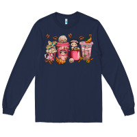 Navy Cafecito y Chisme Coffee Cups Long Sleeve Tee - texasbilliewilder