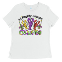 White my favorite season is crawfish Ladies Tee - MaliasSmallBusiness