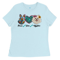 Baby Blue peace love pomeranian Ladies Tee - RanaPortraitStore