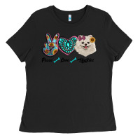 Black peace love pomeranian Ladies Tee - RanaPortraitStore
