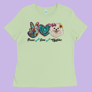 Peace Love Pomeranian Ladies Tee Designed By Ranaportraitstore