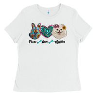 White peace love pomeranian Ladies Tee - RanaPortraitStore
