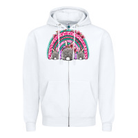 White Easter bunny rainbow Zipper Hoodie - OliviaCreatesArt
