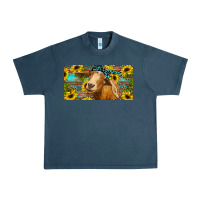 Midnight Navy Goat with sunflowers and leopard Urban Heavy Tee - RanaPortraitStore