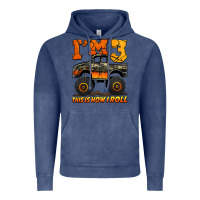 Vintage Denim i'm three this is how i roll monster truck birthday Vintage Hoodie - Jasminsmagicworld