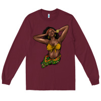Burgundy black woman Long Sleeve Tee - NancyCooperArtShop