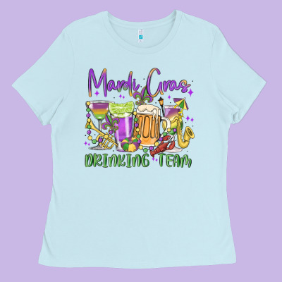 Mardi Gras Drinking Team Ladies Tee Designed By Maliassmallbusiness