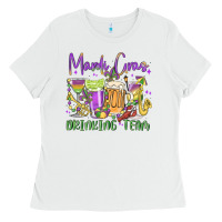 White mardi gras drinking team Ladies Tee - MaliasSmallBusiness