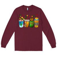 Burgundy Cinco de Mayo Coffee Cups Long Sleeve Tee - texasbilliewilder