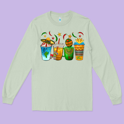 Cinco De Mayo Coffee Cups Long Sleeve Tee Designed By Texasbilliewilder