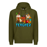 Army Green Teacher Coffee Cups Premium Hoodie - FaDigitalArtStudio