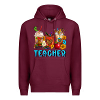 Burgundy Teacher Coffee Cups Premium Hoodie - FaDigitalArtStudio
