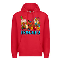 Red Teacher Coffee Cups Premium Hoodie - FaDigitalArtStudio