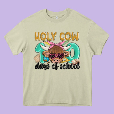 Holy Cow 100 Days Of School Heavy Core Tee Designed By Maliassmallbusiness