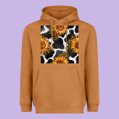 Cowhide Leopard Sunflower Seamless Pattern Heavyweight Hoodie Designed By Bundleandbundleshop