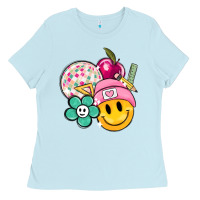 Baby Blue smiley face and school elementary Ladies Tee - MaliasSmallBusiness