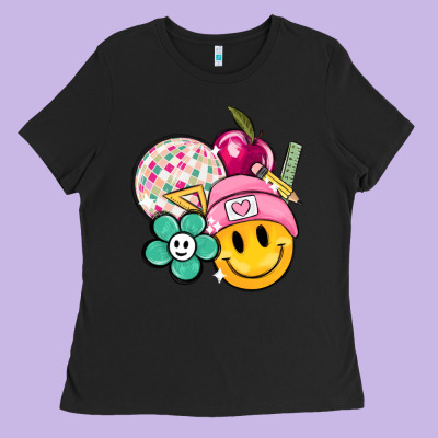 Smiley Face And School Elementary Ladies Tee Designed By Maliassmallbusiness