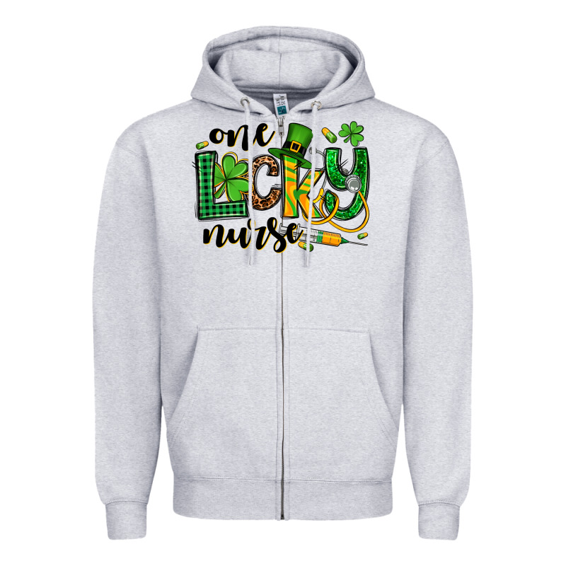 St. Patrick's Day One Lucky Nurse Zipper Hoodie by OliviaCreatesArt | Teevron