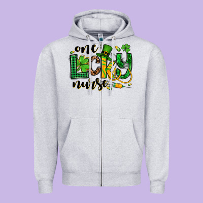 St. Patrick's Day One Lucky Nurse Zipper Hoodie Designed By Oliviacreatesart